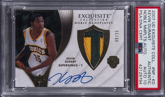 2007-08 UD "Exquisite Collection" Noble Nameplates Autograph #NP-KD Kevin Durant Signed Patch Rookie Card (#09/25) - PSA Authentic, PSA/DNA 10